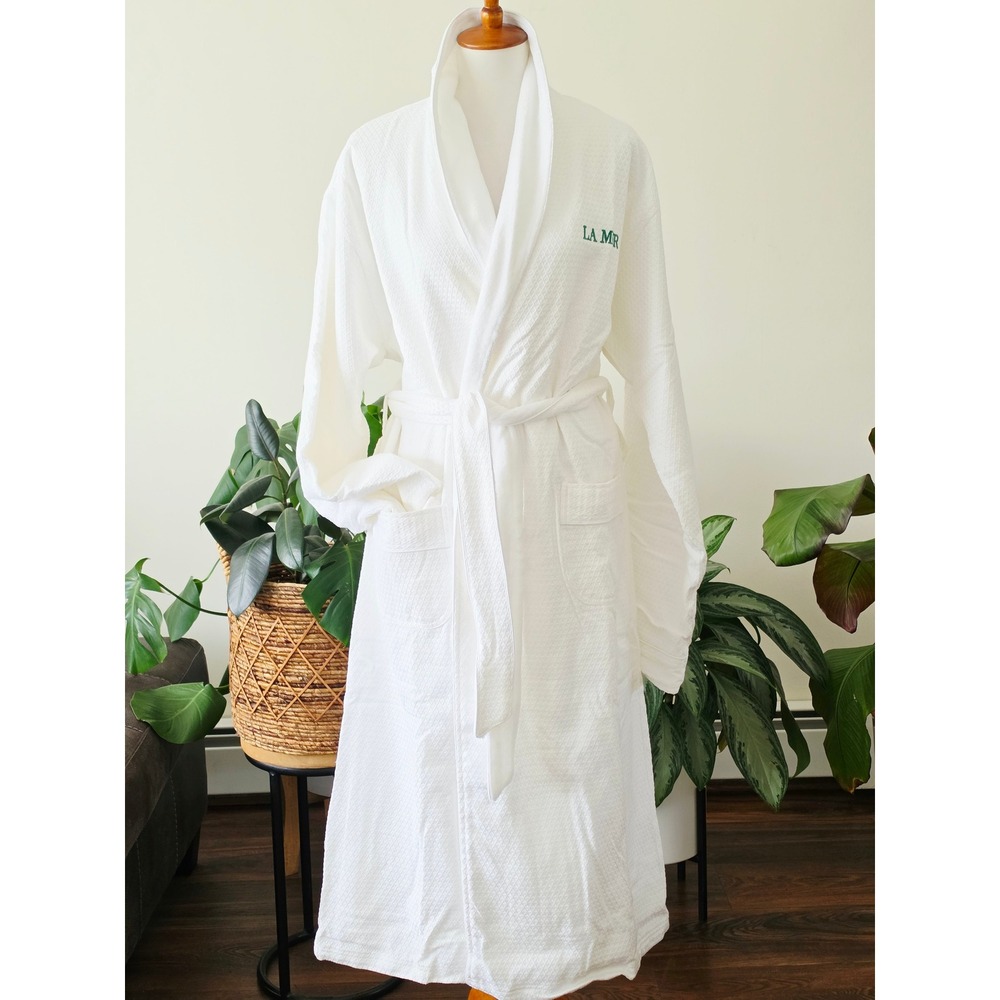 La Mer White Waffle Weave Terry Lined Spa Robe Embroidered Logo One Size Regular